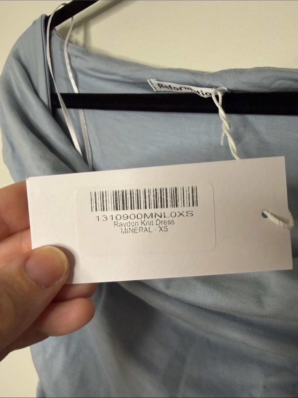 Reformation NWT Raydon Knit Dress Mineral Light Blue Mini Off the Shoulder XS - Picture 6 of 11